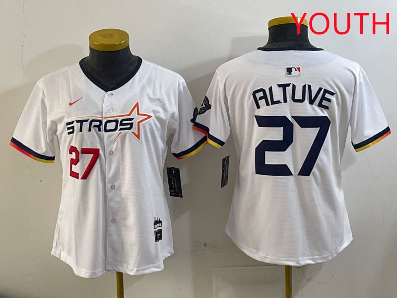 Youth Houston Astros #27 Altuve White three generations Joint Name Nike 2025 MLB Jersey style 3->youth mlb jersey->Youth Jersey